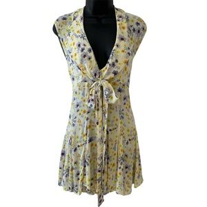 Free People It Takes Two White Ivory Cream Floral Wrap Mini Skater Dress Size M